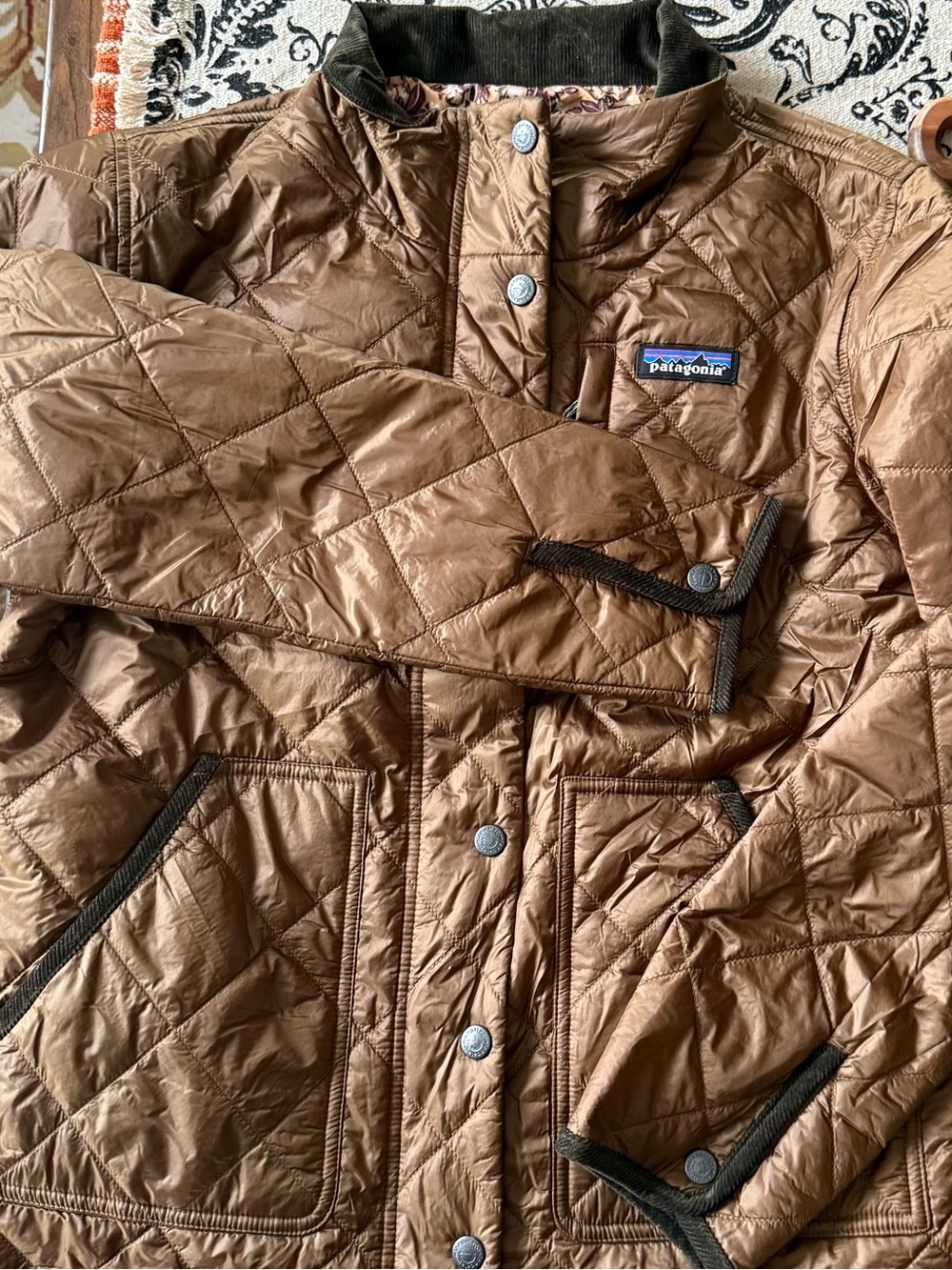 Patagonia Brown Quilted Snap-Front Back Pqsture Jacket SzSmall